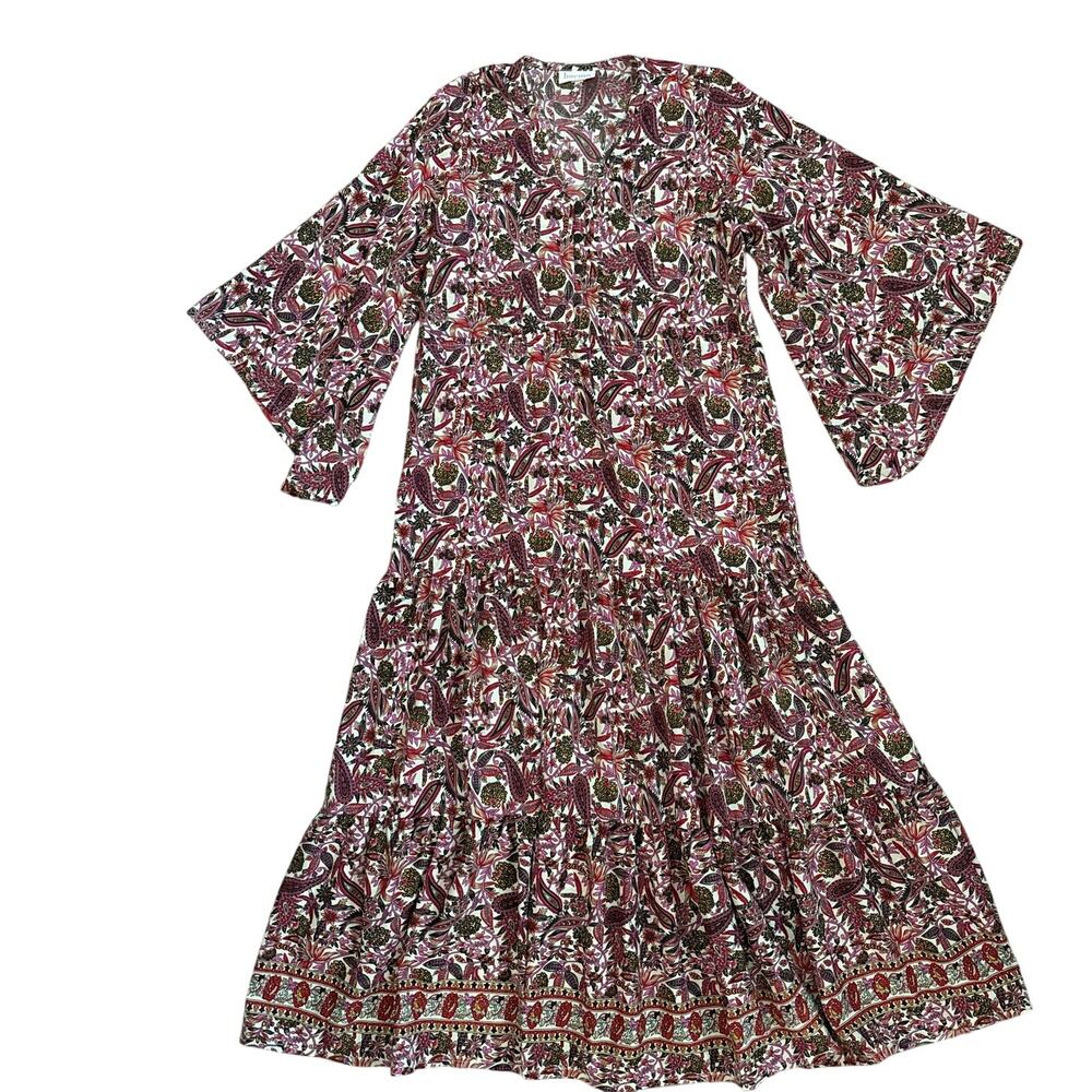 Anthropologie Boemo Boho V-Neck Floral Bell Sleeve Maxi Dress Size Medium - Picture 4 of 9